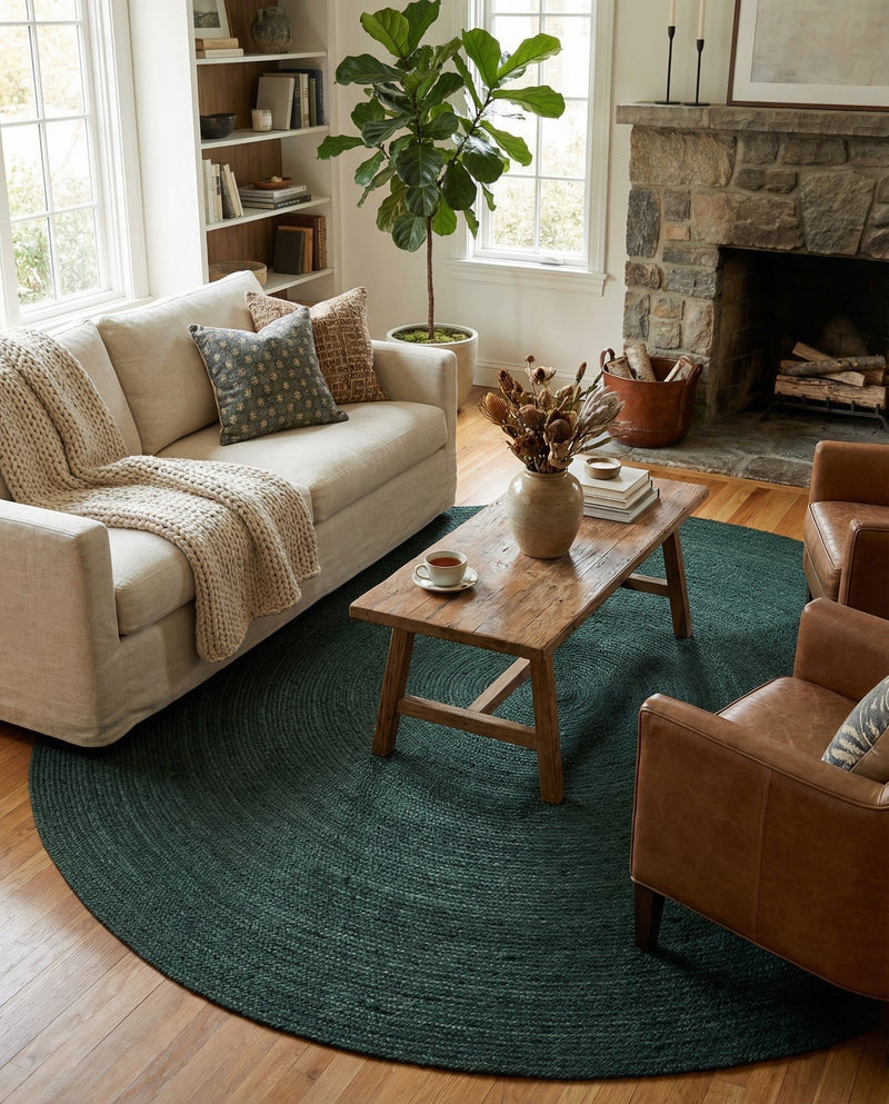 Woven Seaside Jute Collection Area Rug - Martha's Round Green  lifestyle 61