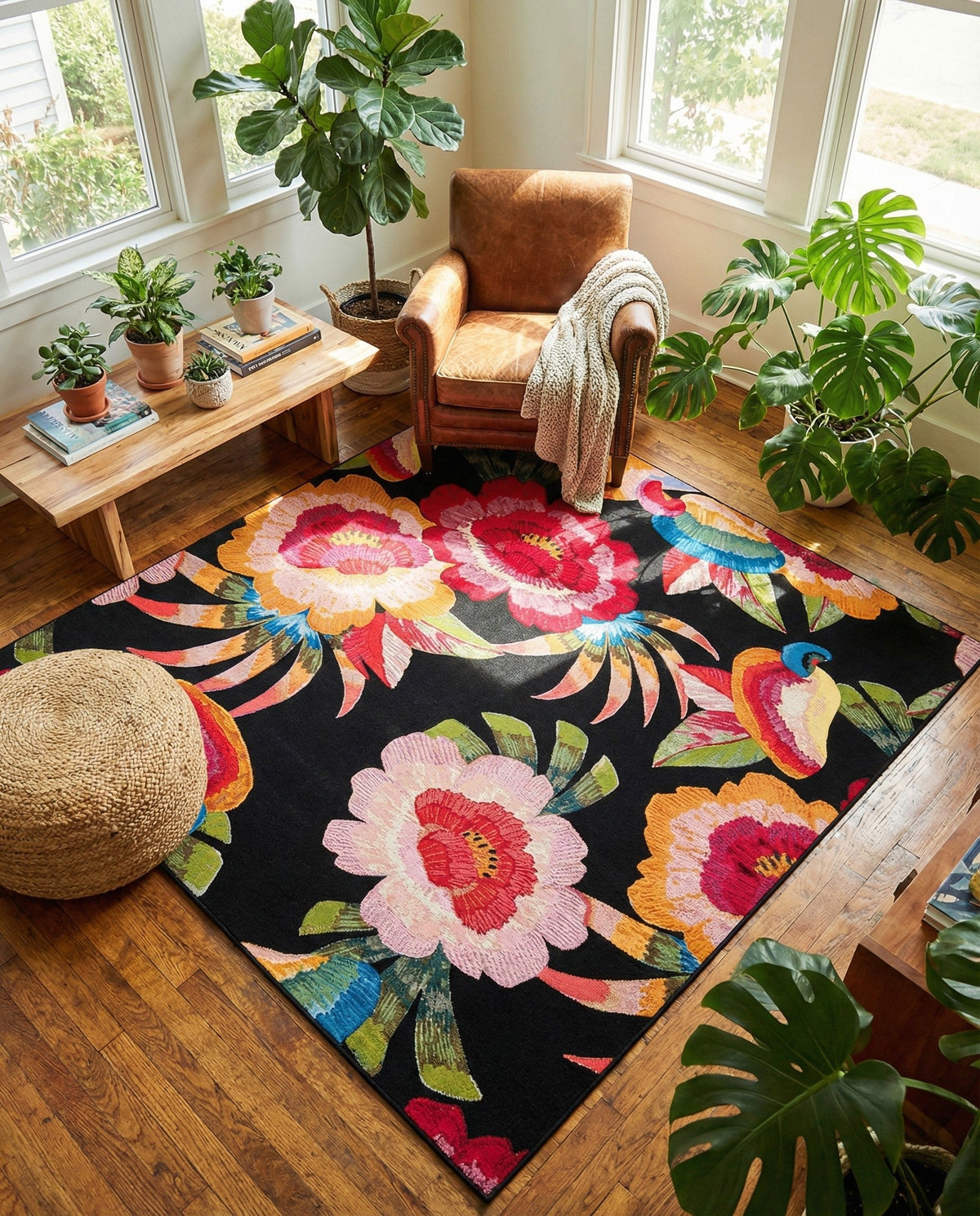 Seaside Blooms Collection Area Rug -  Versailles Square Multi  lifestyle 121