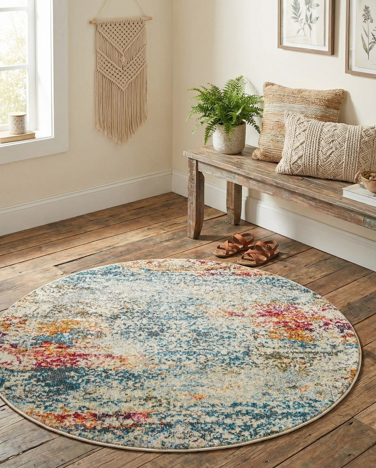 Caribbean Breeze Collection Area Rug -  Isla Round Cream  lifestyle 135