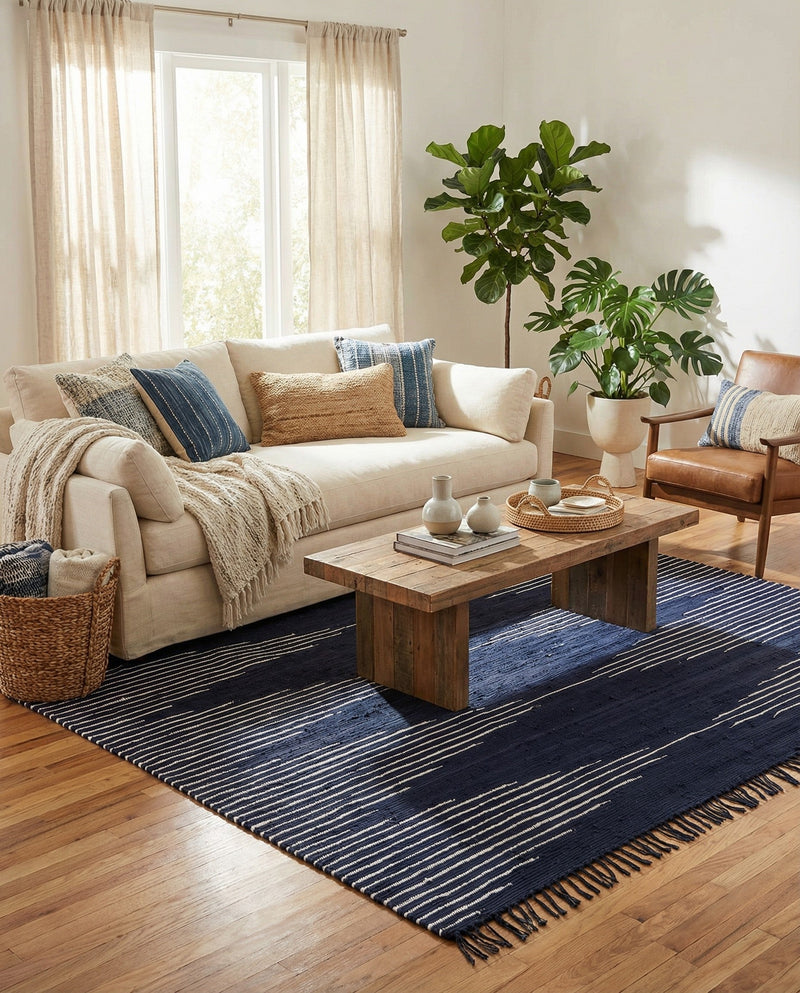 Thar Cotton Collection Area Rug - Jaisalmer (Navy Blue) Square Navy Blue  lifestyle 64