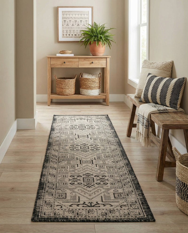 Tribal Terrace Treasures Collection Area Rug - Mayan Marina (Charcoal Gray) Runner Charcoal Gray  lifestyle 66