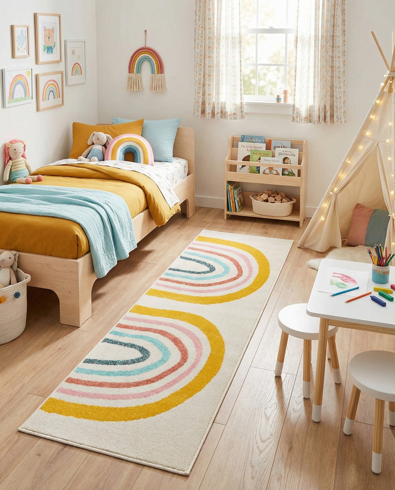 Wonder Tykes Collection Area Rug -  Illusion Runner Ivory  lifestyle 31
