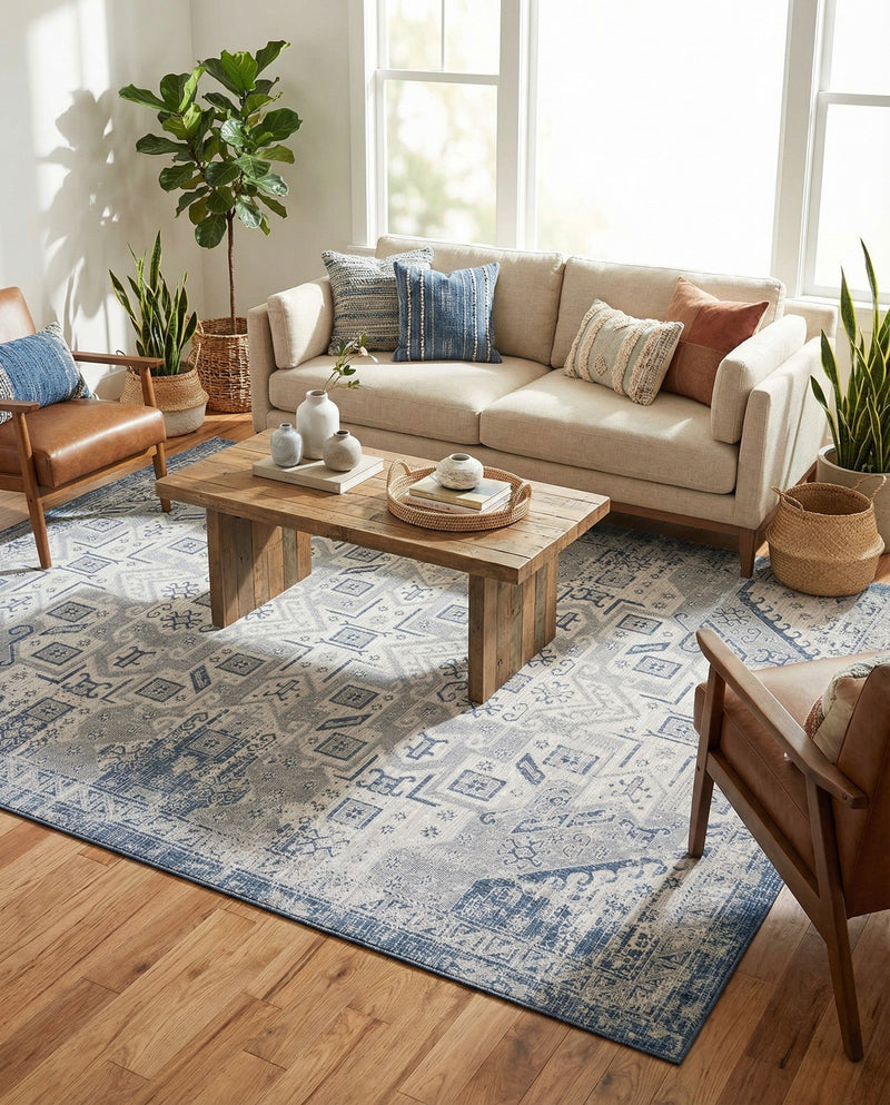 Tribal Terrace Treasures Collection Area Rug - Mayan Marina (Blue) Rectangle Blue  lifestyle 24