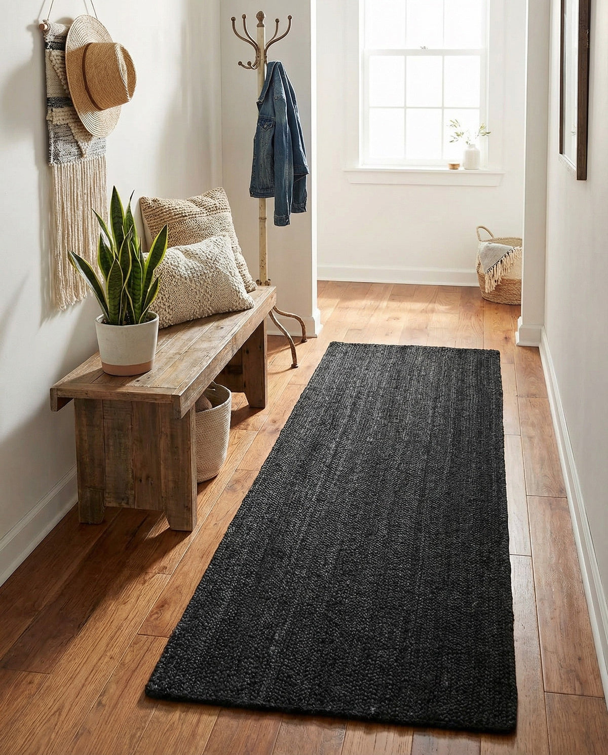 Woven Seaside Jute Collection Area Rug - Martha's Runner Black  lifestyle 93