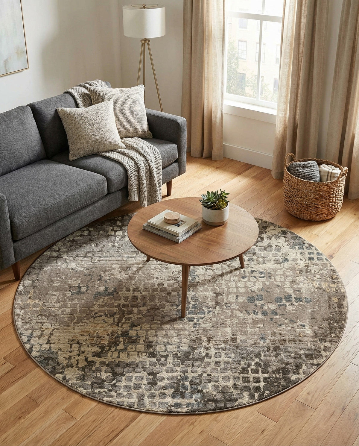 Chromatic Oasis Collection Area Rug -  Tropic Round Gray  lifestyle 82