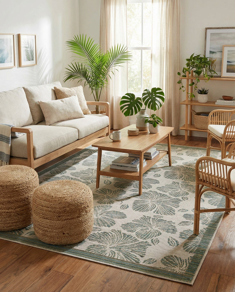 Coastal Terrace Collection Area Rug -  Marina Rectangle Ivory and Beige  lifestyle 15