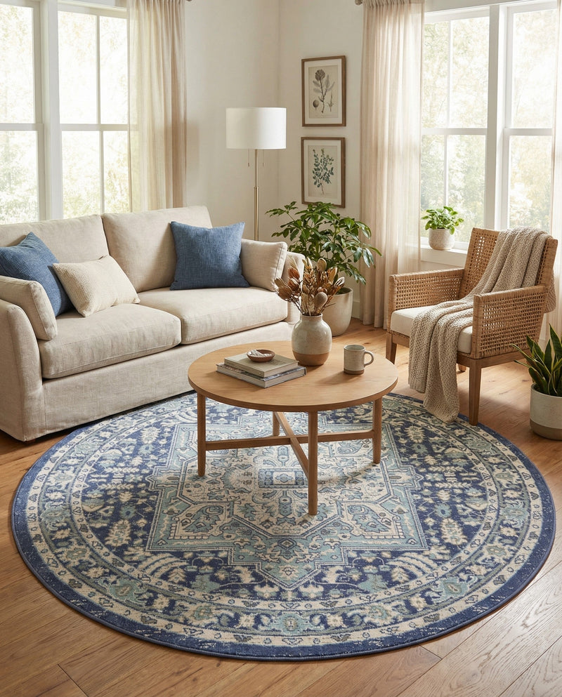 Savannah Series Collection Area Rug - Charleston (French Blue) Round French Blue  lifestyle 52