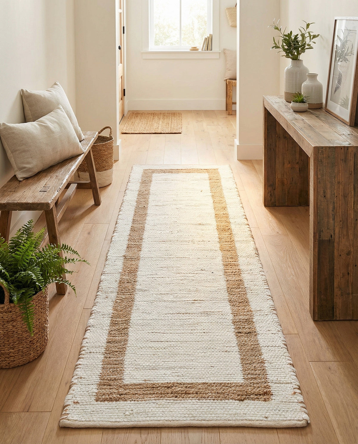 Osian Looms Collection Area Rug - Durham Runner White and Natural  lifestyle 167