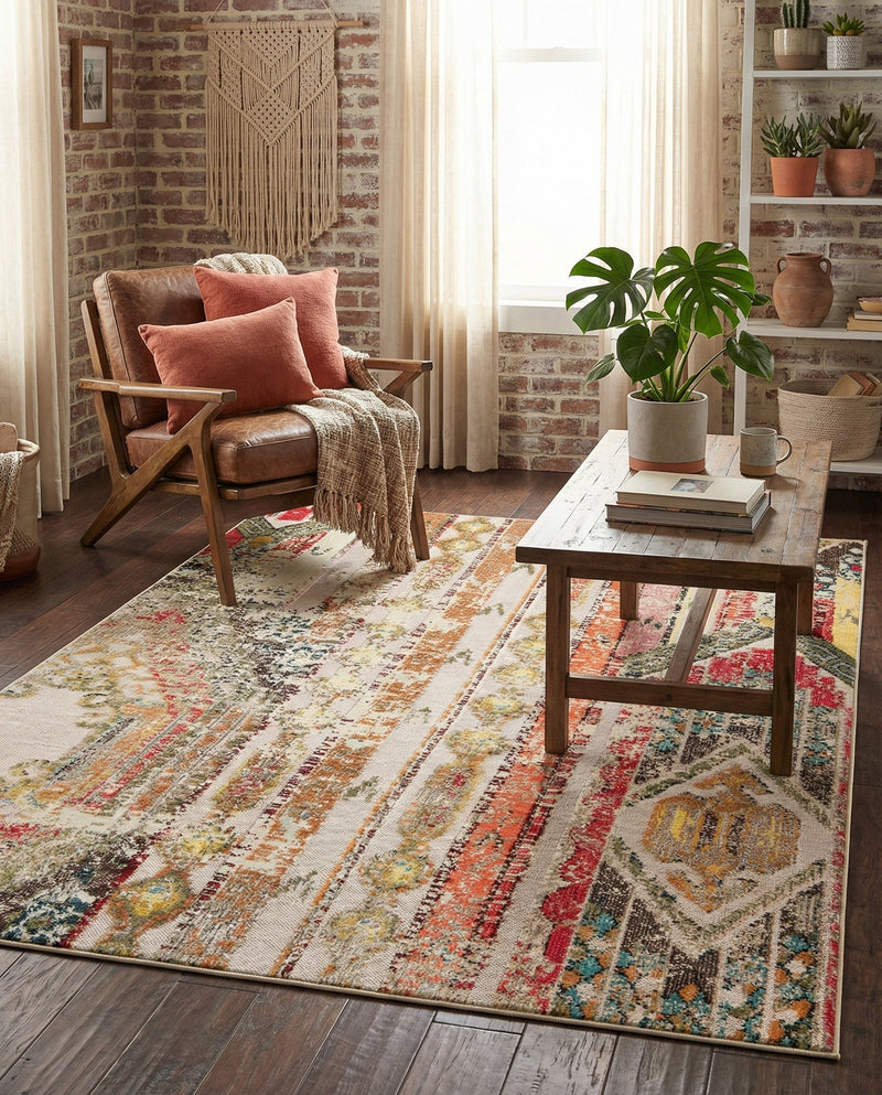 Outdoor Marrakesh Collection Area Rug -  Agadir Rectangle Multi Beige  lifestyle 21