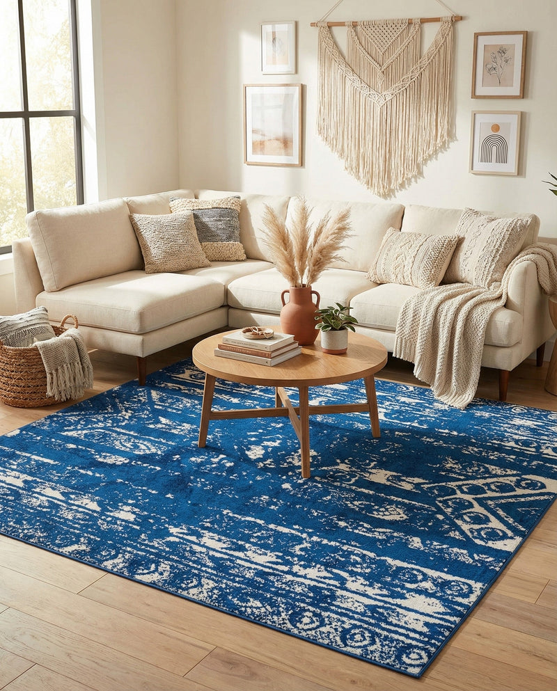 Brighton Stripes Collection Area Rug - Sussex (Navy Blue) Square Navy Blue  lifestyle 48
