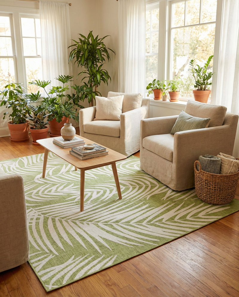 Seaside Blooms Collection Area Rug - Verdure (Green) Rectangle Green  lifestyle 5