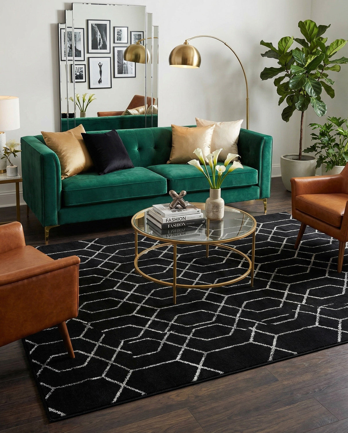 Hollywood Luxe Collection Area Rug - Sunset Rectangle Black and Silver  lifestyle 76