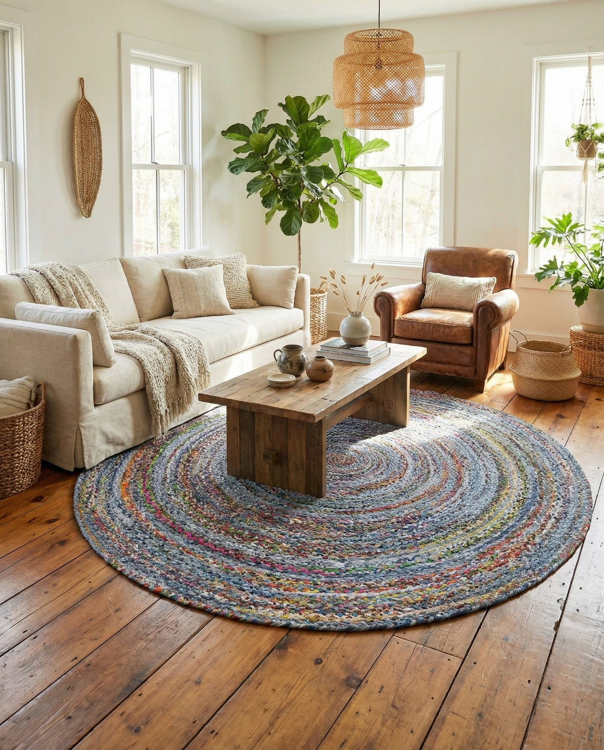 Woven Udaipur Collection Area Rug - Sahara Round Blue and Multi  lifestyle 114