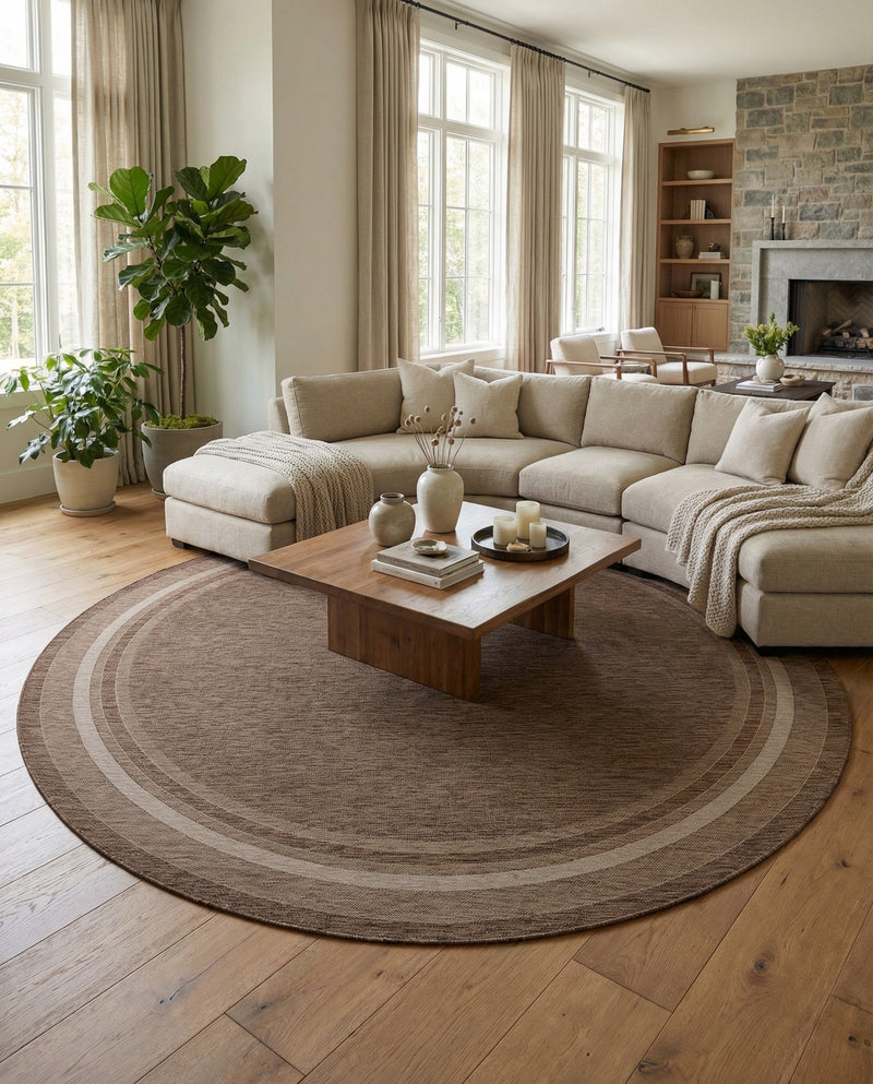 Terrace Fringe Collection Area Rug - Veranda (Brown) Round Brown  lifestyle 57