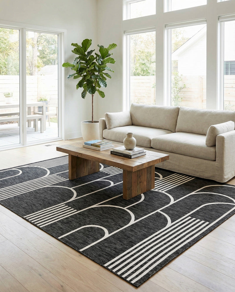 Urban Terrace Collection Area Rug -  Greenwich Rectangle Black and White  lifestyle 37