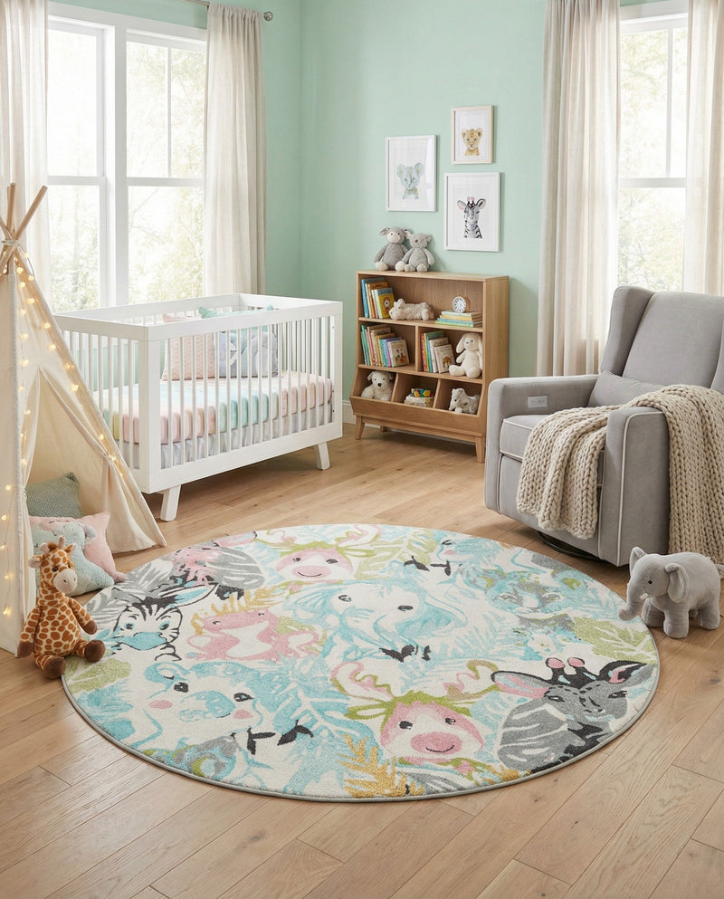 Wonder Tykes Collection Area Rug -  Splash Round Multi  lifestyle 55