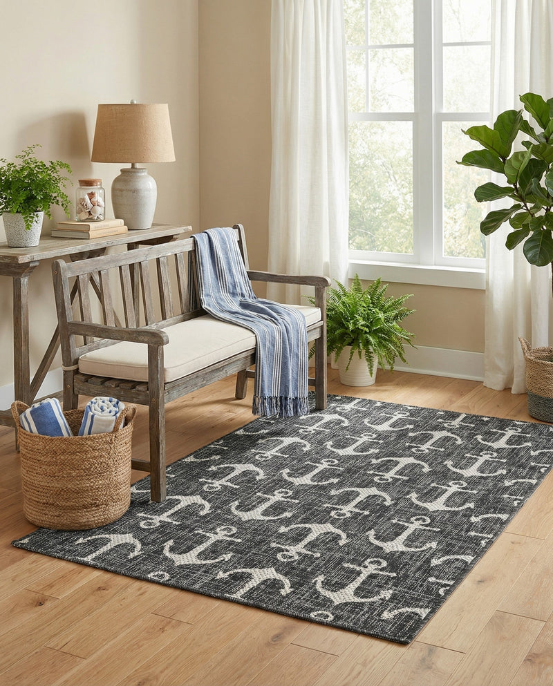 Seaside Haven Rugs Collection Area Rug - Sapphire (Charcoal) Rectangle Charcoal  lifestyle 29