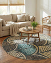 Outdoor Marrakesh Collection Area Rug -  Rabat Round Gray Blue Ivory  lifestyle 74