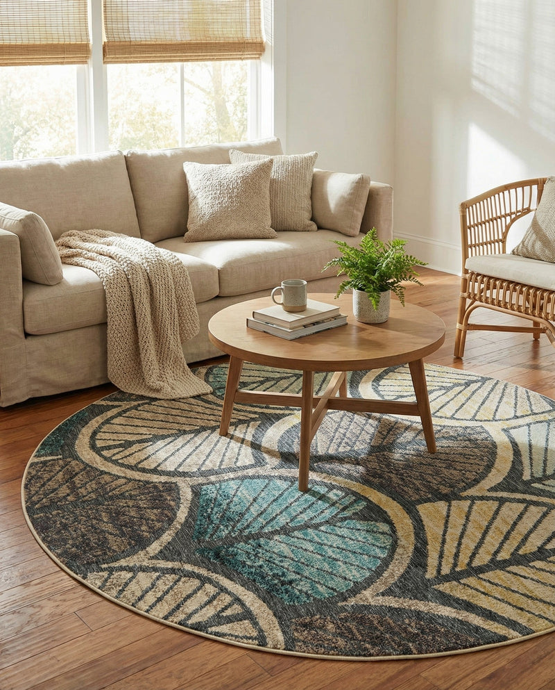 Outdoor Marrakesh Collection Area Rug -  Rabat Round Gray Blue Ivory  lifestyle 74