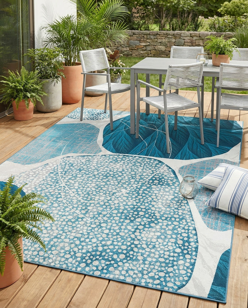 Urban Terrace Collection Area Rug -  Courtyard Rectangle Blue and Ivory  lifestyle 14