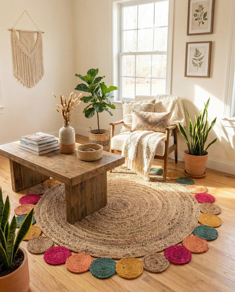 Woven Seaside Jute Collection Area Rug - Santorini Round Natural  lifestyle 11