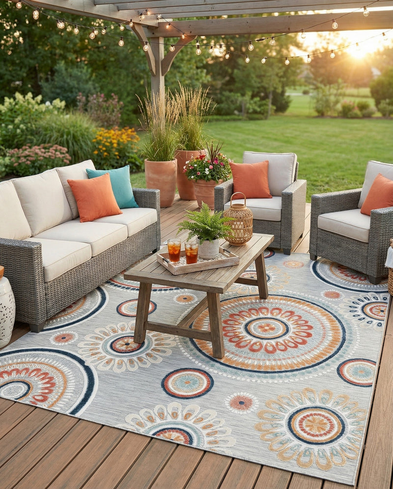 Seaside Blooms Collection Area Rug -  Eden Rectangle Gray  lifestyle 65
