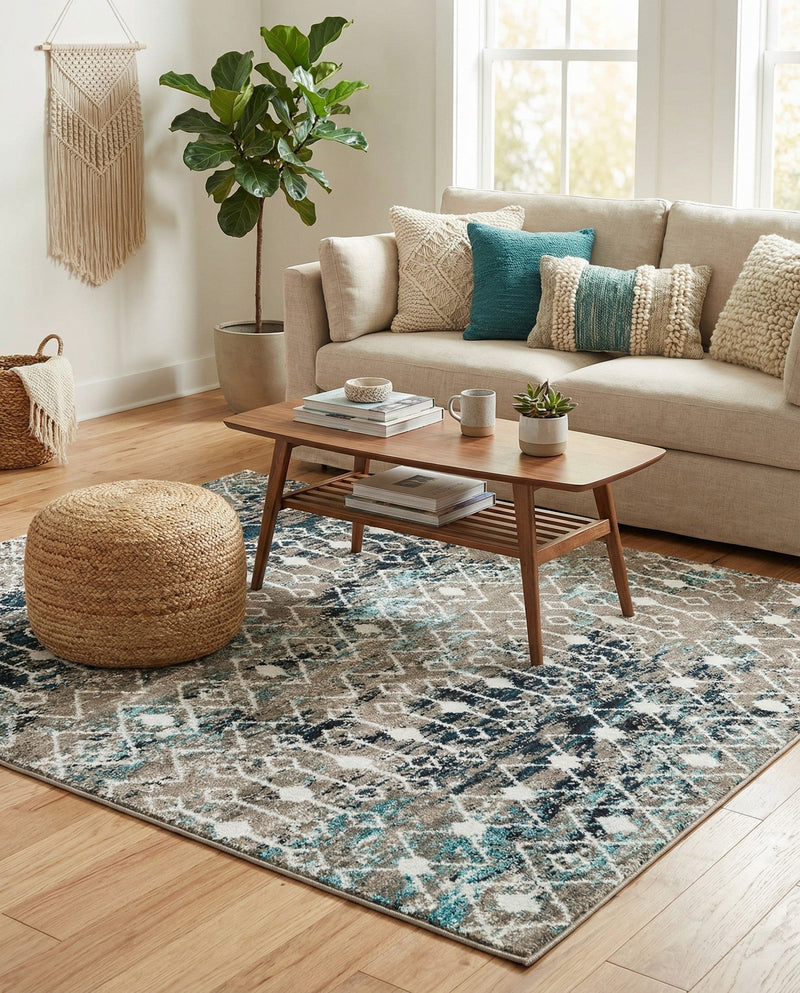 Mediterranean Lattice Collection Area Rug - Santorini (Multi Gray Blue) Square Multi Gray Blue  lifestyle 41