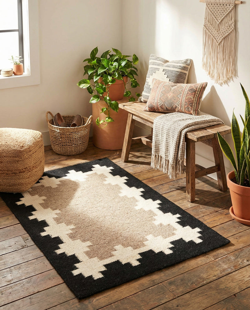 Caspian Wool Collection Area Rug - Baku Rectangle Gray and Black  lifestyle 16