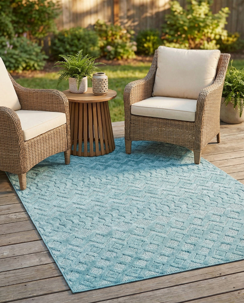 Garden Lattice Charm Collection Area Rug -  Pergola (Aqua) Rectangle Aqua  lifestyle 13