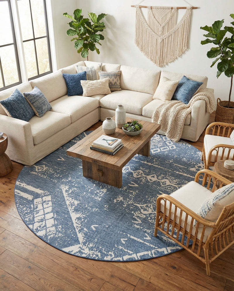 Desert Nomad Terrace Collection Area Rug - Sahara (Blue) Round Blue  lifestyle 75