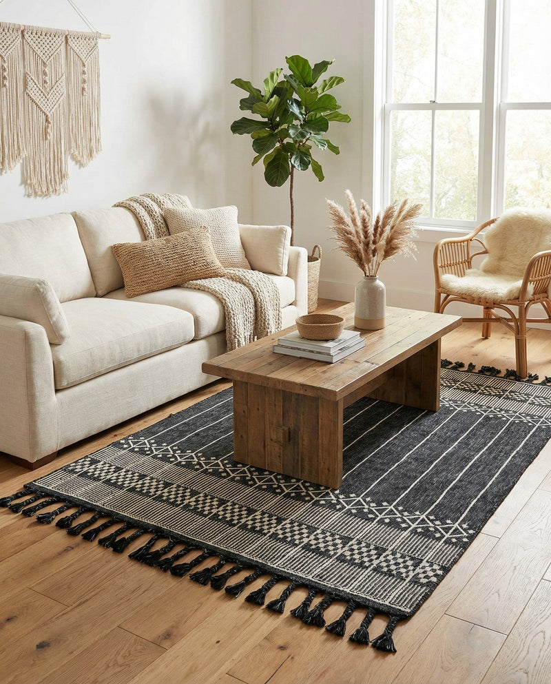 Sustainable Nomad Terrace Collection Area Rug - Reef Rectangle Charcoal Black  lifestyle 55