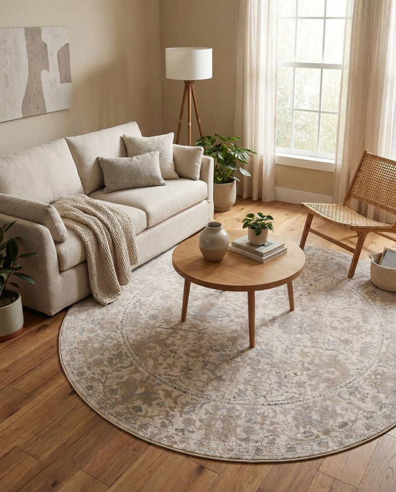 Cascade Range Collection Area Rug -  Shasta (Ivory) Round Ivory  lifestyle 35