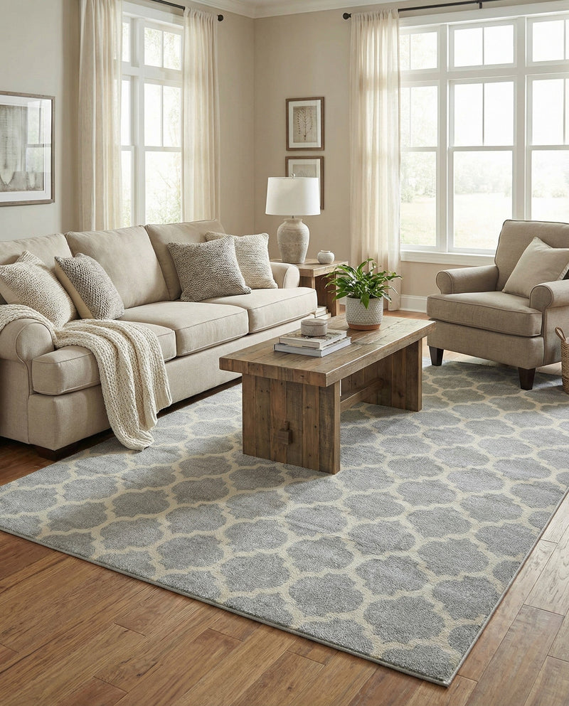 Lattice Gardens Collection Area Rug -  Bloomfield (Light Gray) Rectangle Light Gray  lifestyle 21
