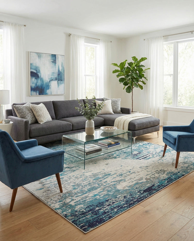 Colorburst Oasis Collection Area Rug -  Tropic Square Blue  lifestyle 79