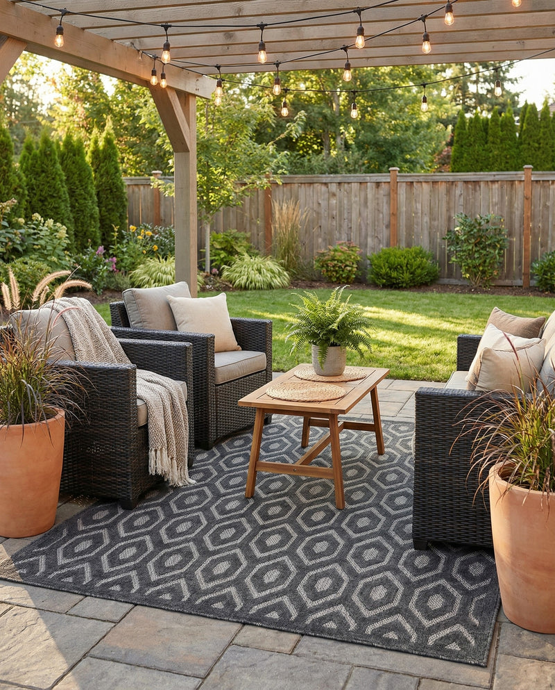 Garden Lattice Charm Collection Area Rug - Arbor (Charcoal) Square Charcoal  lifestyle 50
