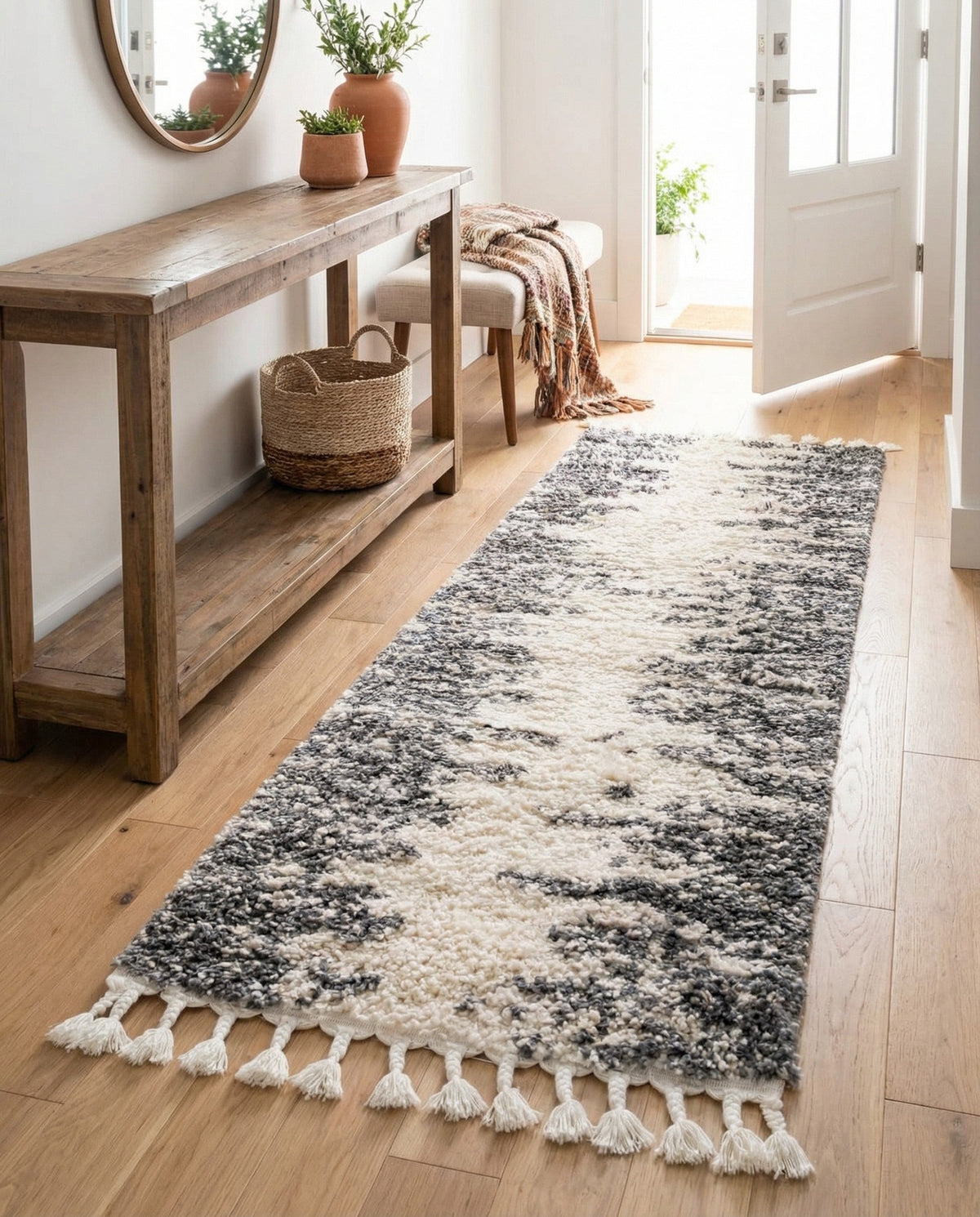 Tranquil Tides Shag Collection Area Rug - Marina Runner White  lifestyle 128