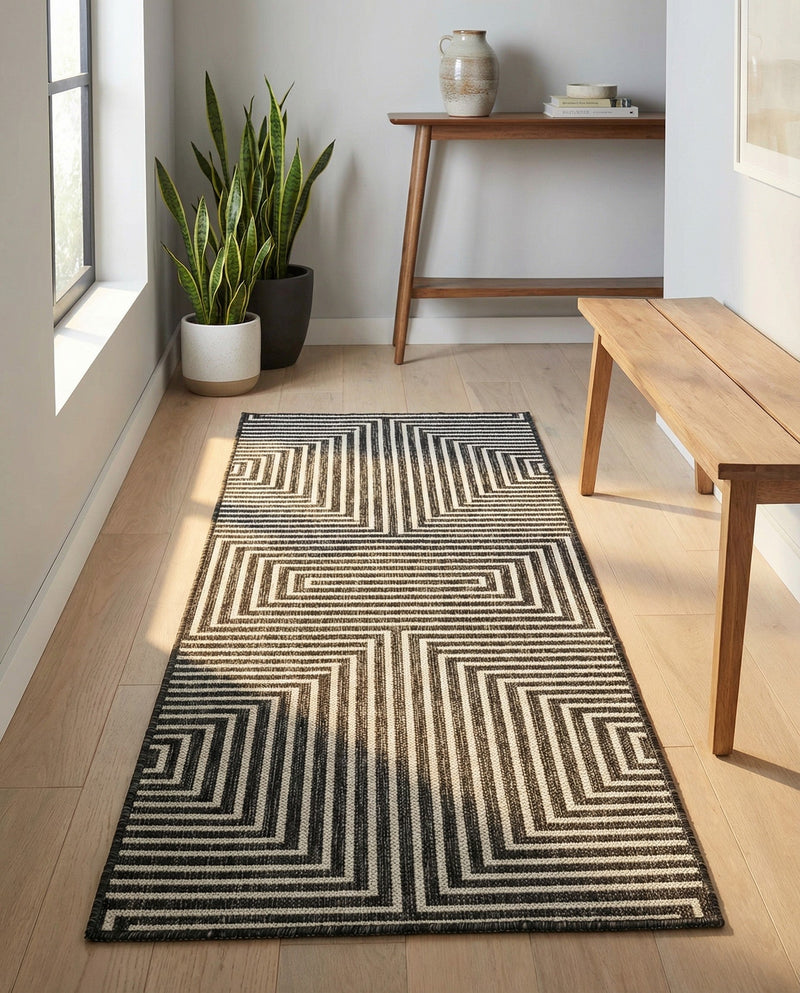 Urban Terrace Collection Area Rug -  Astoria (Black and White) Runner Black and White  lifestyle 52