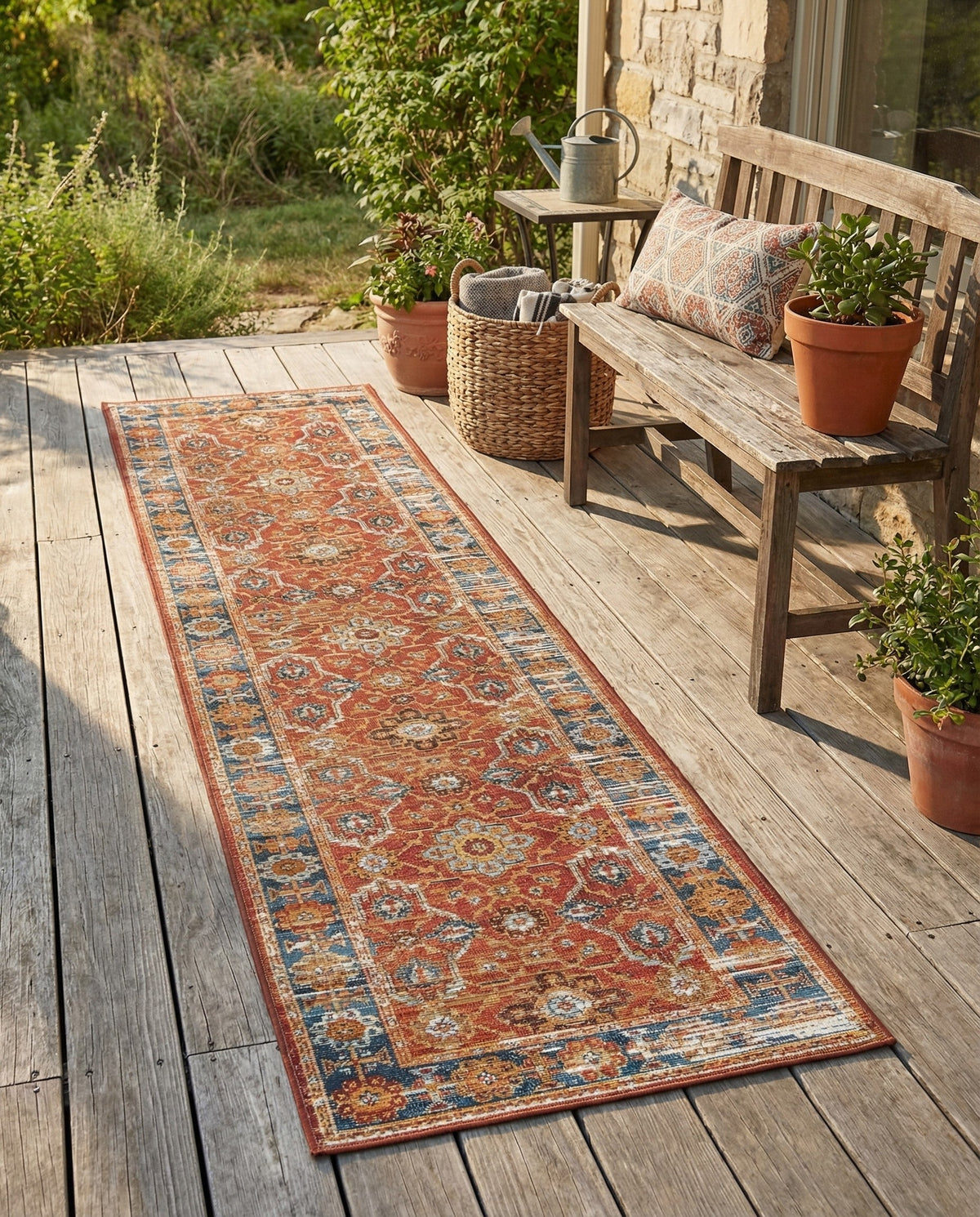 Patio Heritage Collection Area Rug -  Eden Runner Antique Red  lifestyle 88