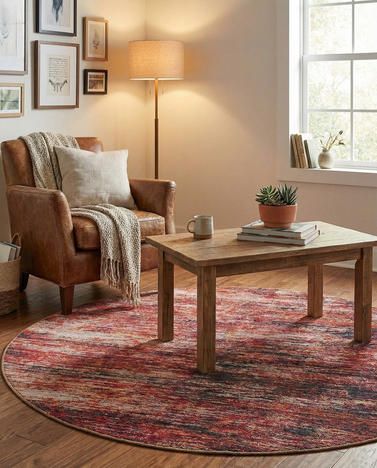 Sahara Essence Collection Area Rug - Oasis (Rust Red) Round Rust Red  lifestyle 79