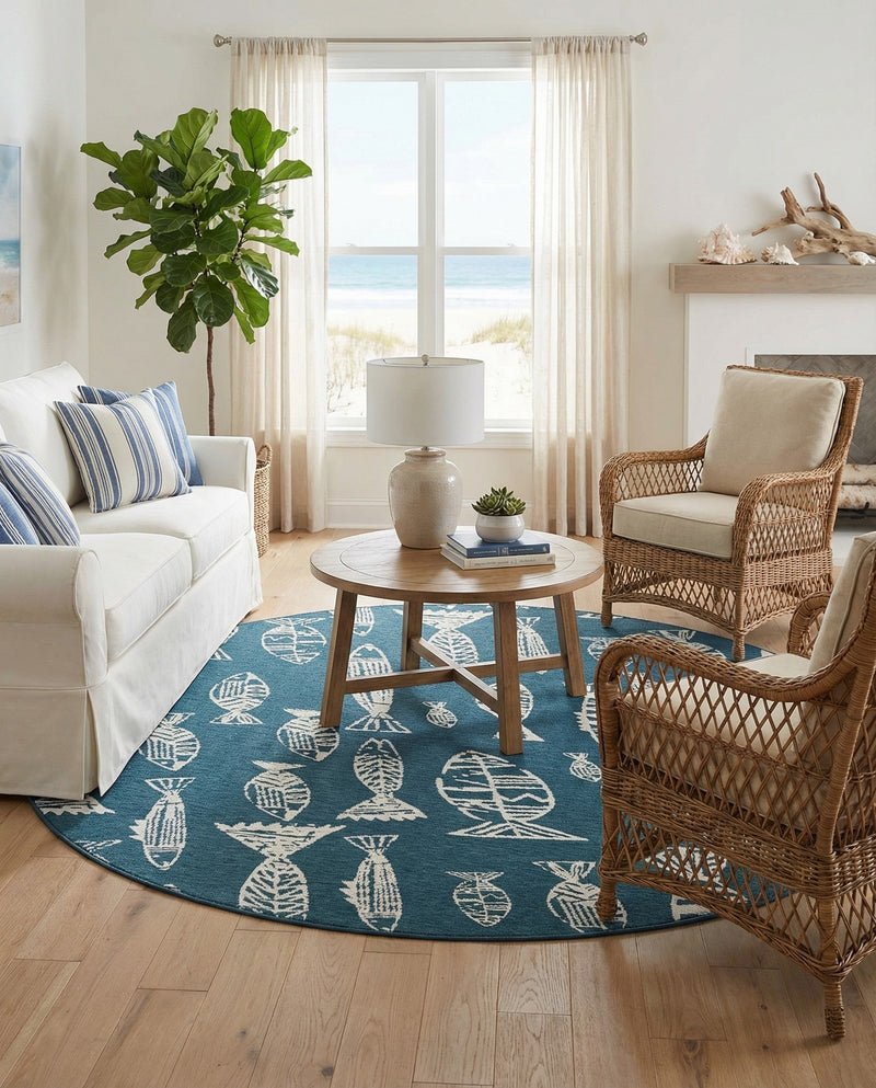 Seaside Haven Rugs Collection Area Rug -  Oceanview Round Blue  lifestyle 41