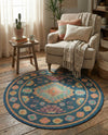 Coastal Terrace Collection Area Rug -  Dunes Round Navy Blue  lifestyle 75