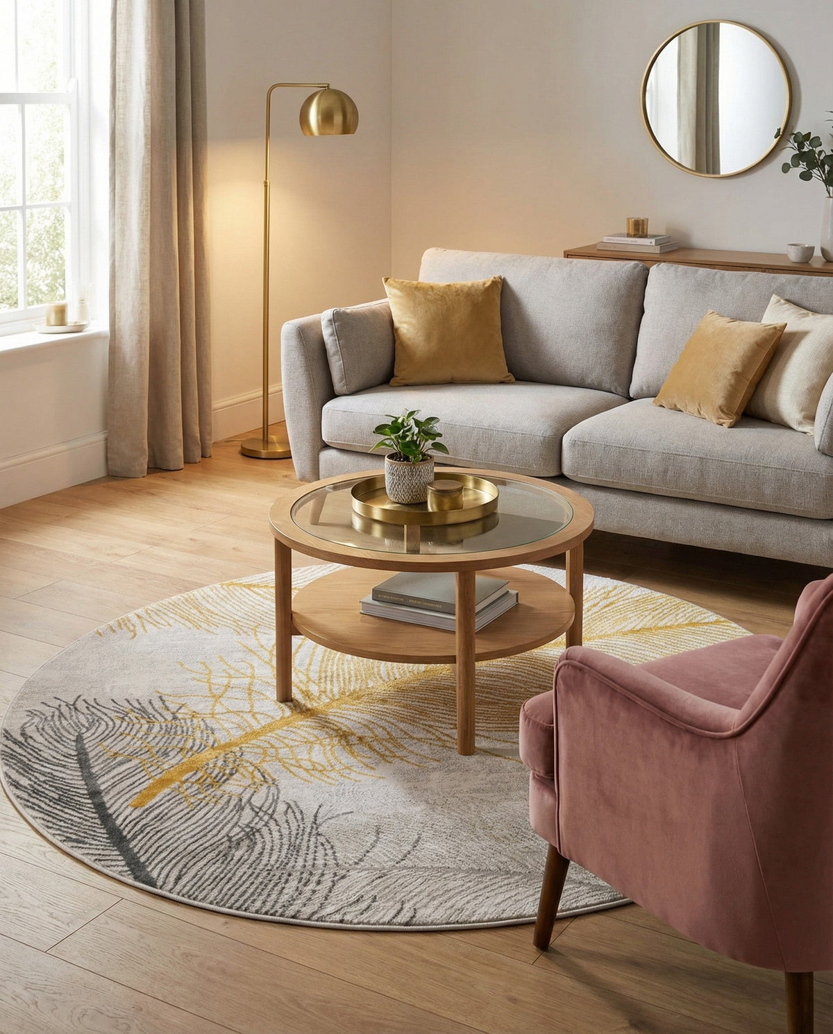 Bloomsbury Elegance Collection Area Rug -  Westminster Round Yellow Gray  lifestyle 87