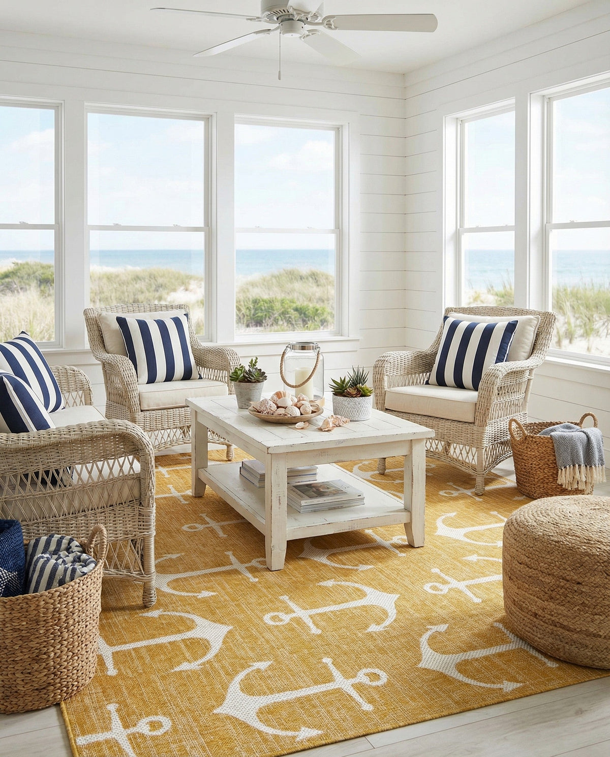 Seaside Haven Rugs Collection Area Rug - Sapphire (Yellow) Square Yellow  lifestyle 80