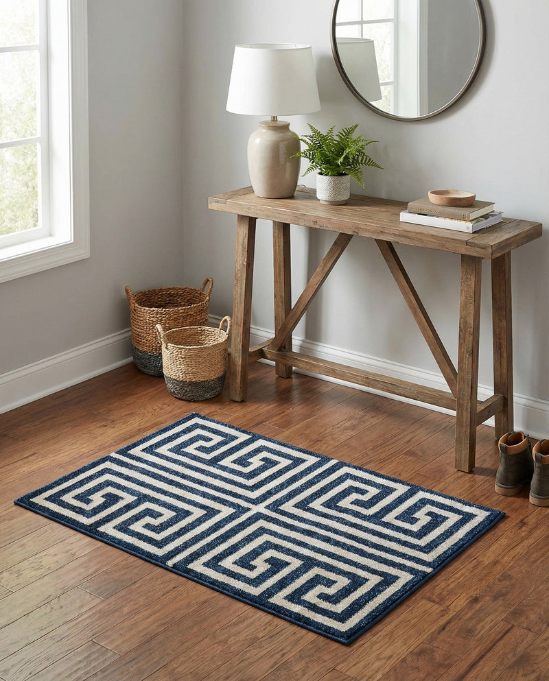 Aegean Labyrinth Collection Area Rug -  Mykonos Rectangle Navy Blue  lifestyle 26