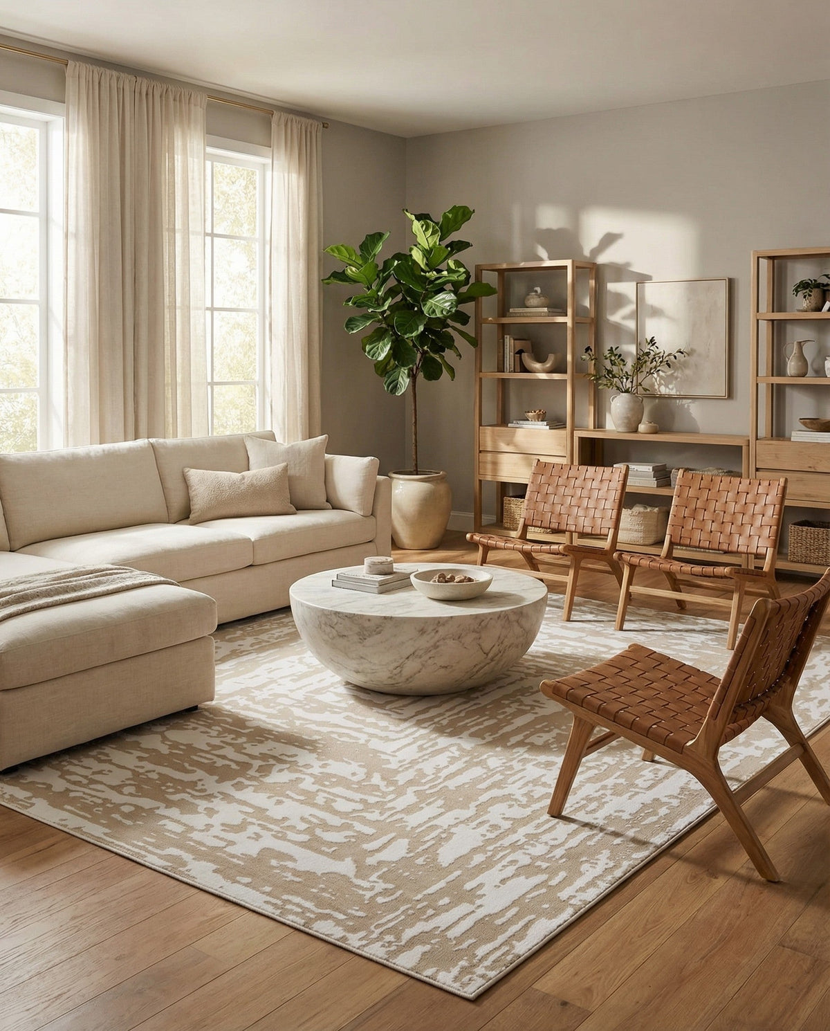 Sanctuary Retreat Collection Area Rug -  Asylum Square White Bone  lifestyle 127