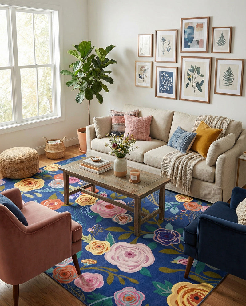 Meadow Breeze Collection Area Rug -  Petal Rectangle Blue  lifestyle 33