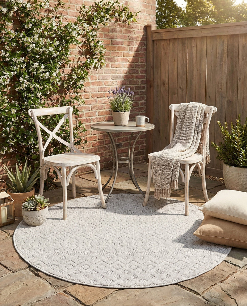Garden Lattice Charm Collection Area Rug -  Pergola (Grey) Round Grey  lifestyle 65