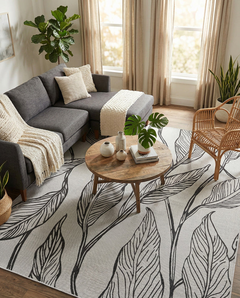 Seaside Blooms Collection Area Rug -  Evergreen (Charcoal Ivory) Rectangle Charcoal Ivory  lifestyle 18