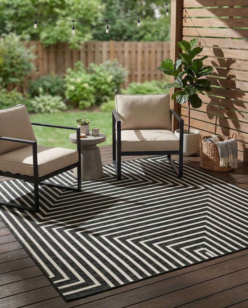 Urban Terrace Collection Area Rug -  Astoria (Black and White) Square Black and White  lifestyle 26