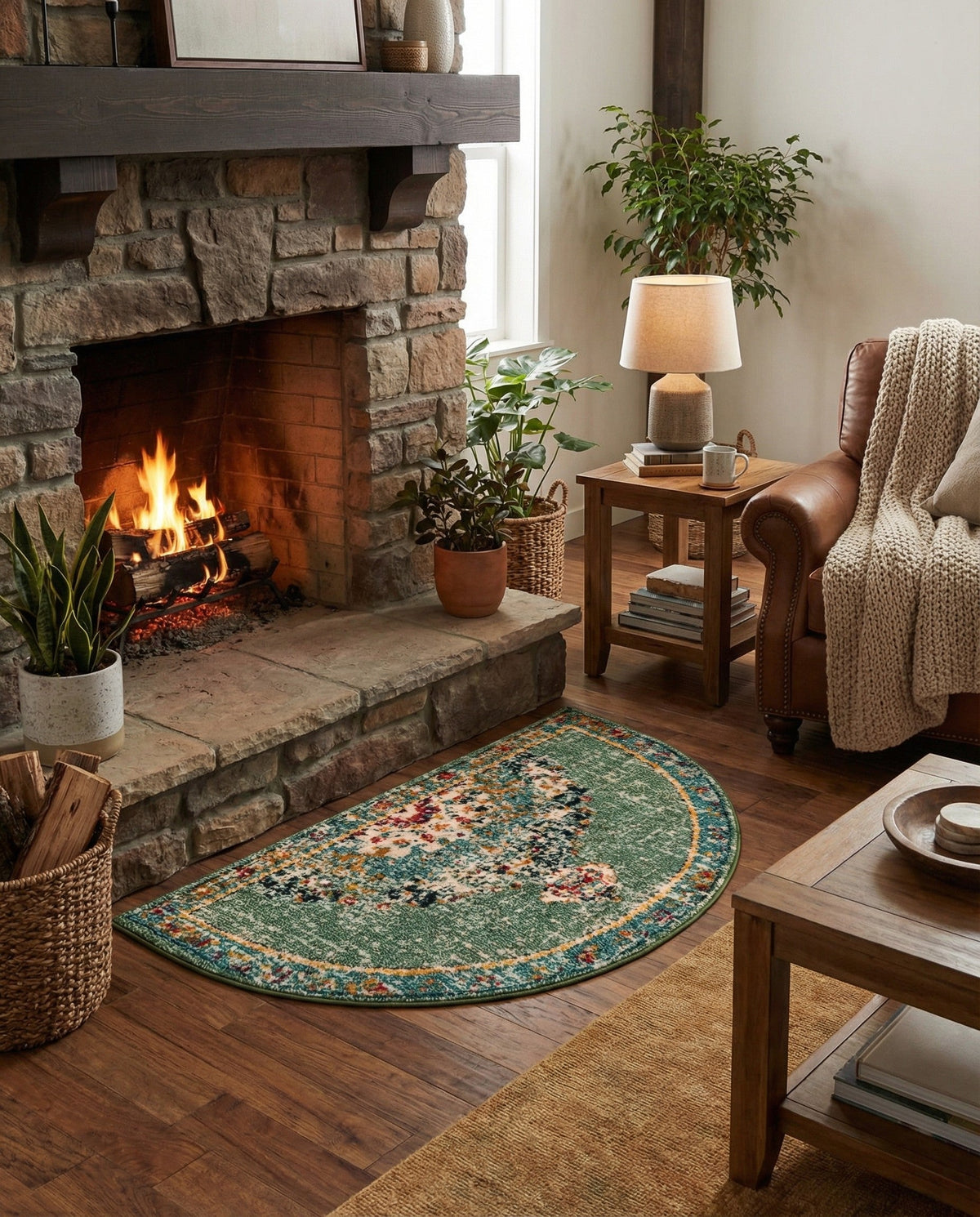 Brighton Terrace Collection Area Rug - Hove (Green) Hearth Green  lifestyle 98
